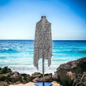 Black White Chevron Zigzag Print Sarong 58"x48" Beach Cover Up Wrap Excellent